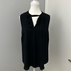 RW&Co. Black Sleeveless Blouse with Neck and Ruffle V-Neck